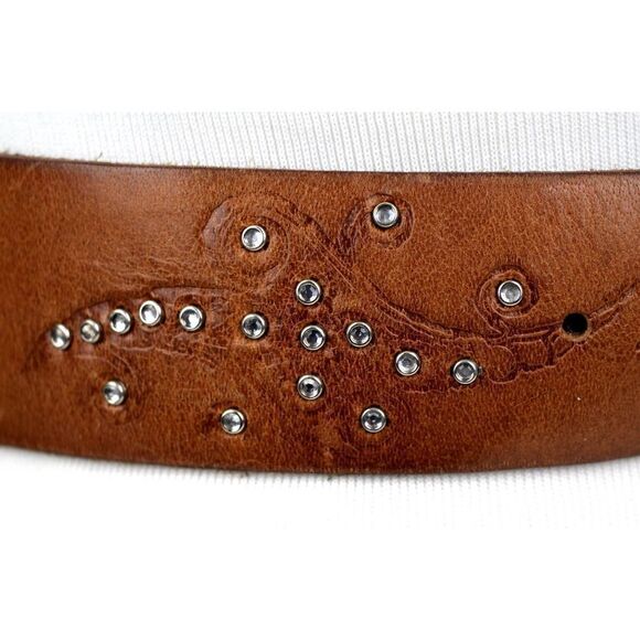 Hollister BROWN GENUINE LEATHER 1 7/8"Wd STUDDED CASUAL WOMEN'S BELT Sz M(B79 - Picture 3 of 12